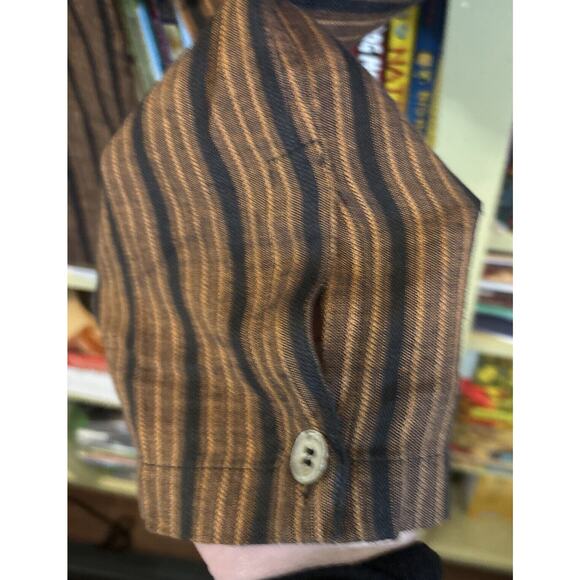 Baldanza Women's Brown Black Striped Linen Cotton Pant 6 8 Small Vintage Tapered - Picture 2 of 5